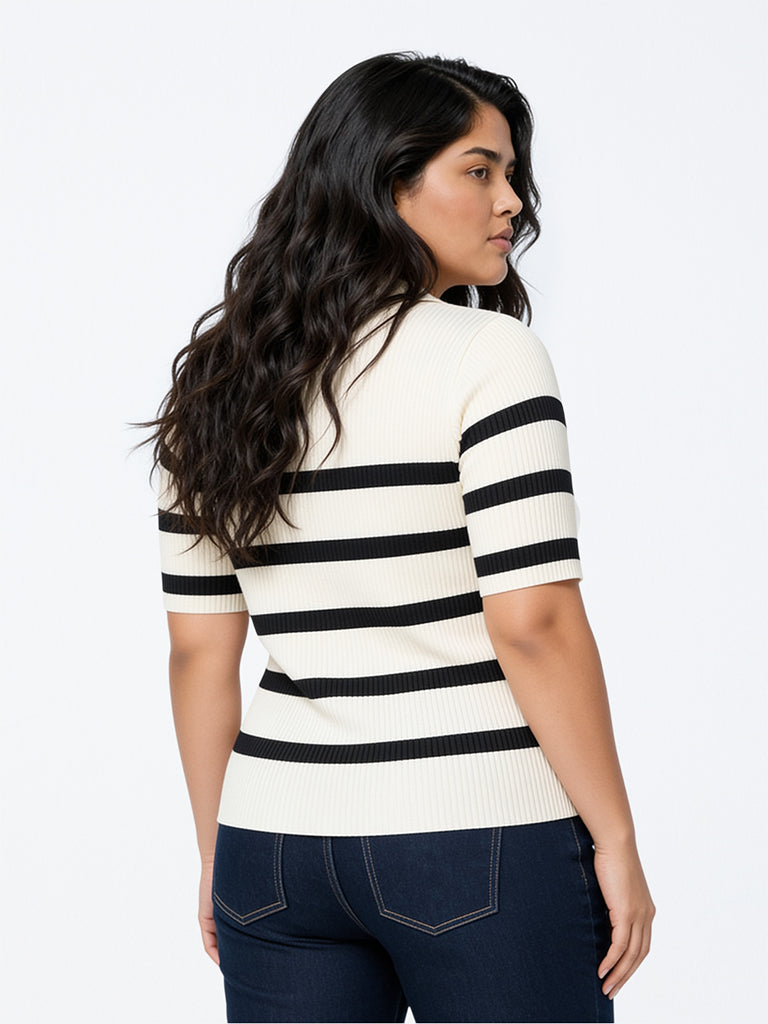Gia Off-White Striped Polo Sweater