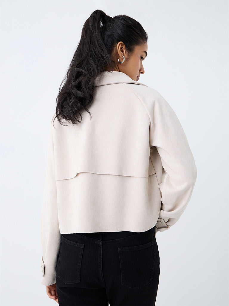 LOV Light Beige Solid Suede Jacket