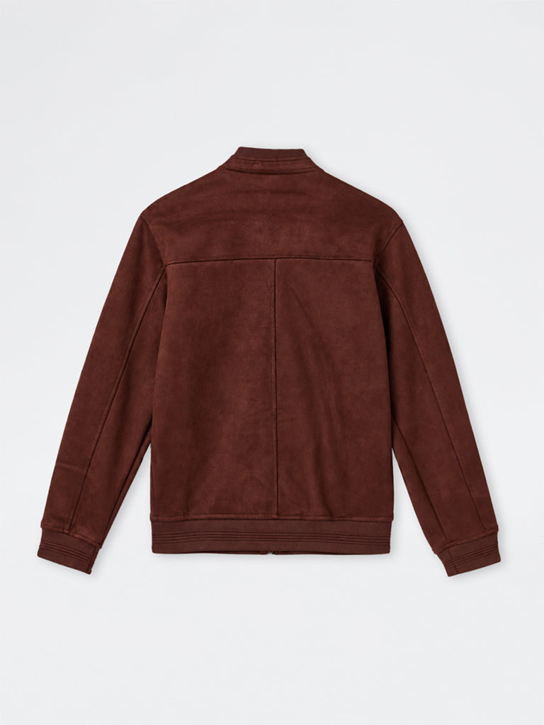 Ascot Light Maroon Solid Relaxed-Fit Suede Jacket