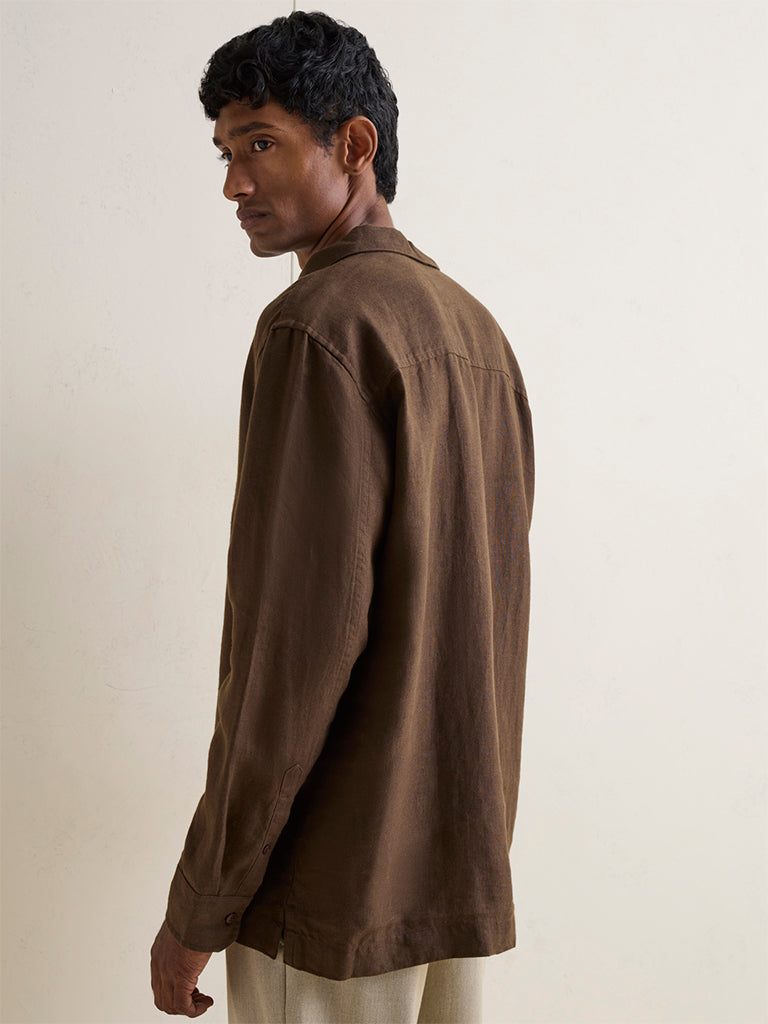 Ascot Dark Brown Relaxed-Fit Linen Shirt