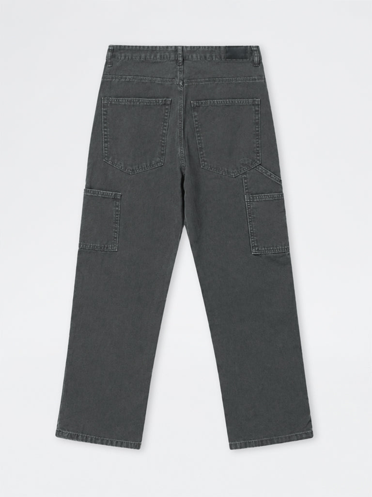 WES Casuals Charcoal Relaxed-Fit Mid-Rise Jeans