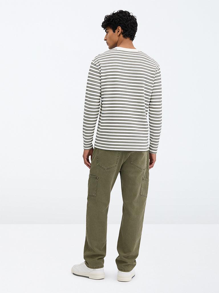 WES Casuals Olive Relaxed-Fit Mid-Rise Jeans