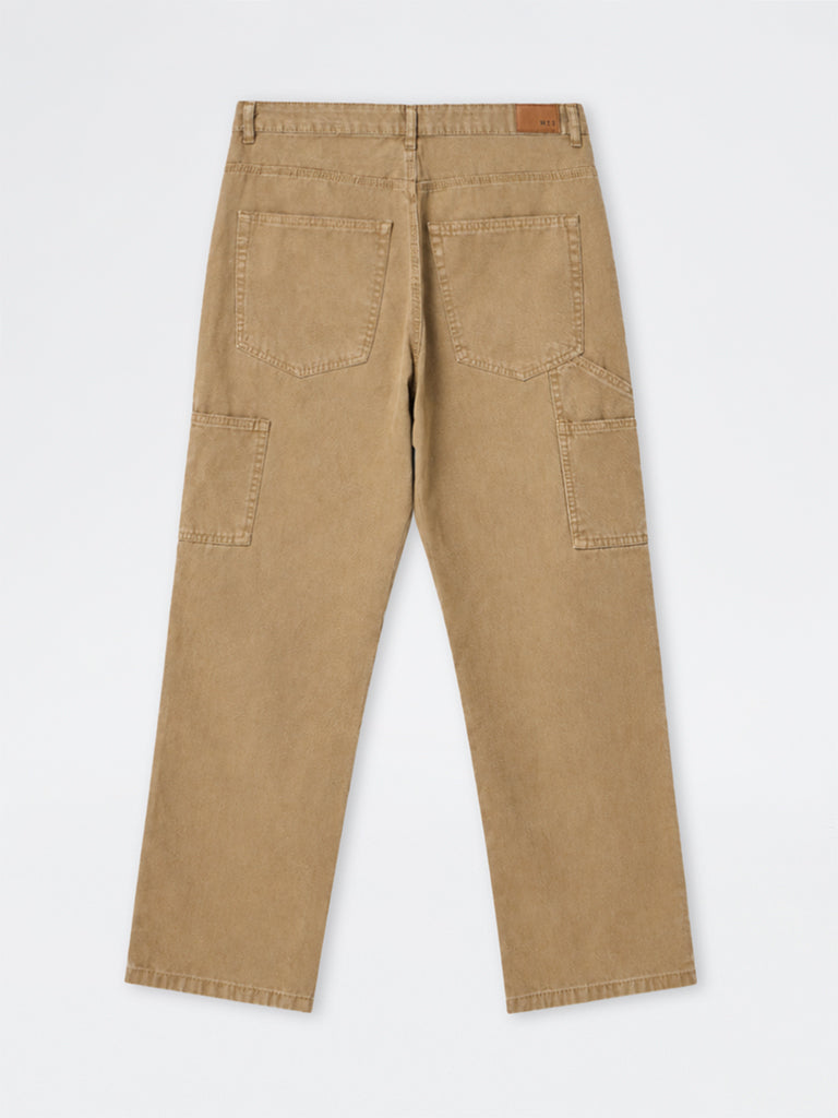 WES Casuals Dark Beige Relaxed-Fit Mid-Rise Jeans