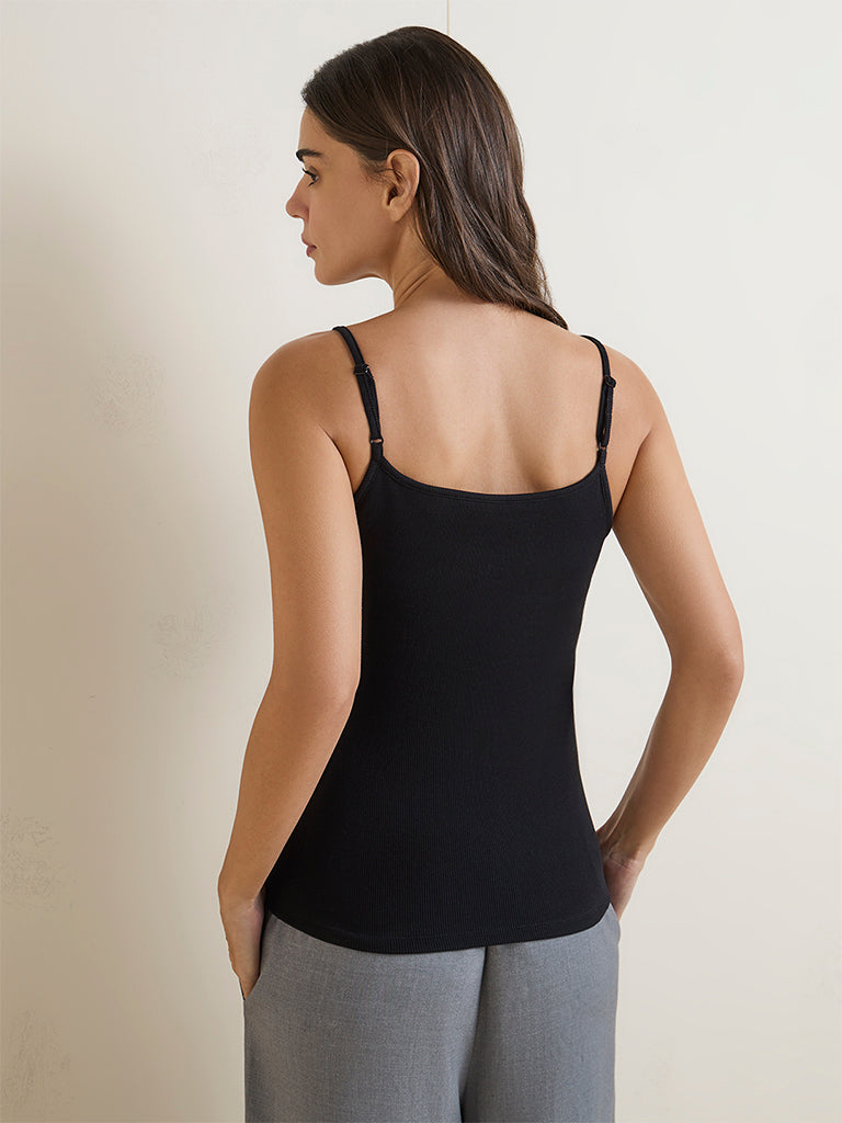 Wunderlove Black Textured Cotton-Blend Camisole
