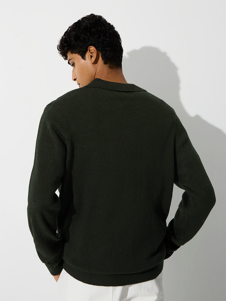 WES Casuals Dark Green Relaxed-Fit Sweater