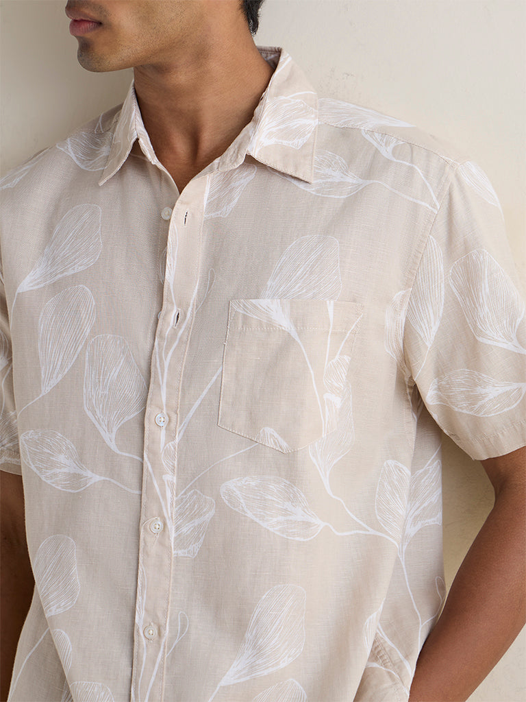 WES Casuals Light Taupe Relaxed-Fit Cotton-Blend Shirt
