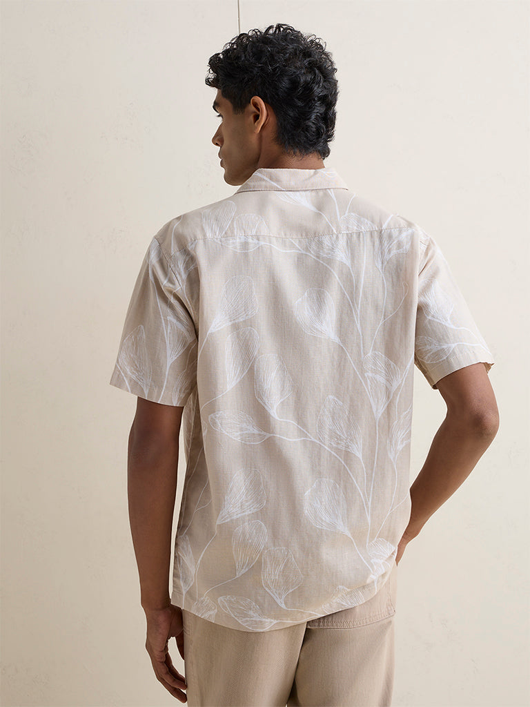 WES Casuals Light Taupe Relaxed-Fit Cotton-Blend Shirt