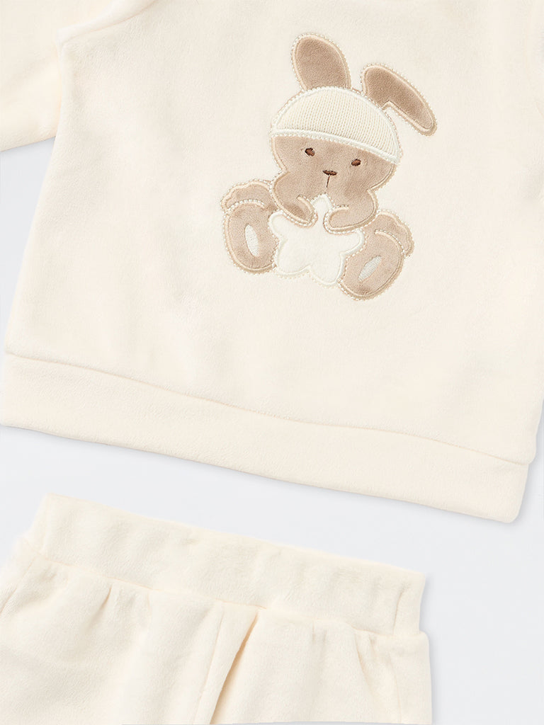 HOP Baby Boys Off-White Bunny Design Sweatshirt and Joggers Set