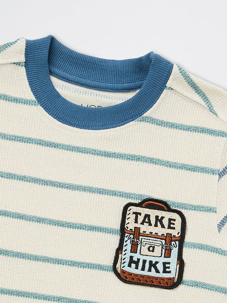 HOP Kids Boys Off-White Striped Cotton-Blend T-Shirt