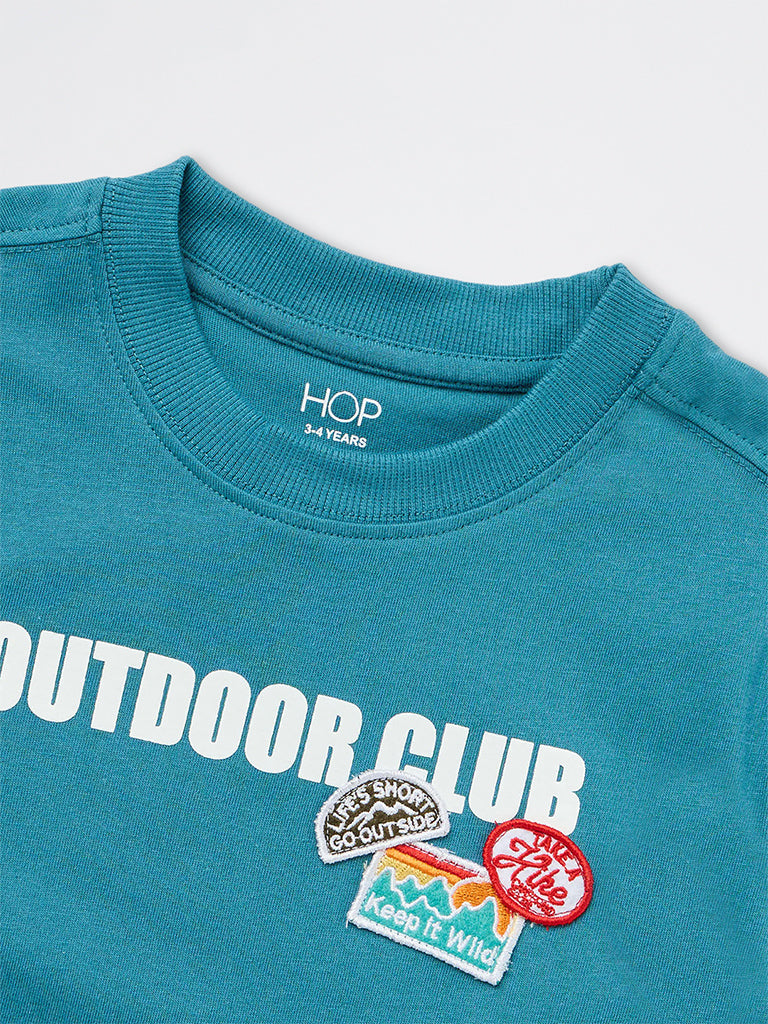 HOP Kids Boys Teal Fanny Pack Detail Cotton T-Shirt