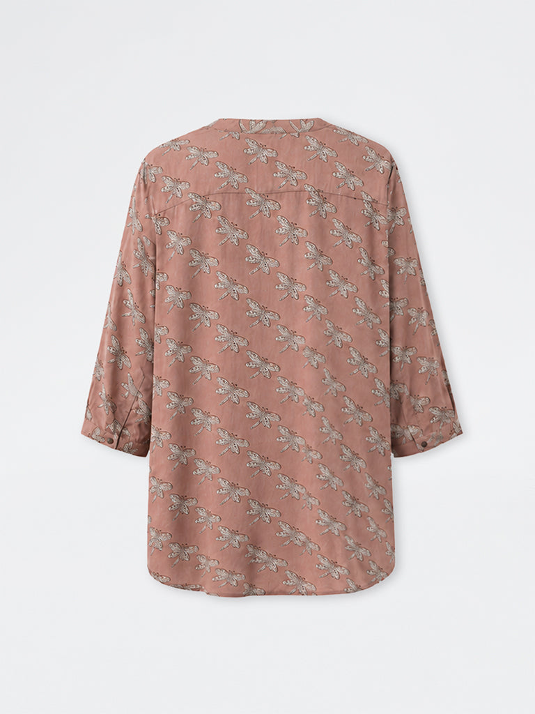 Diza Dull Pink Dragonfly Printed Tunic