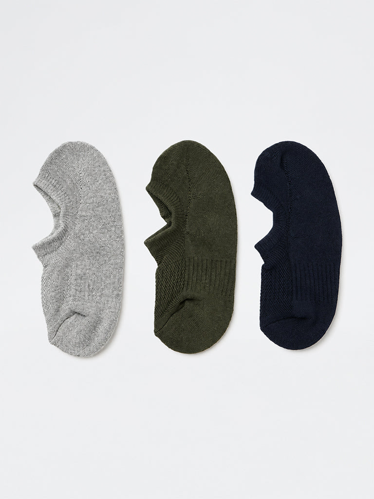 WES Lounge Olive Solid Cotton-Blend Sneaker Socks - Pack of 4