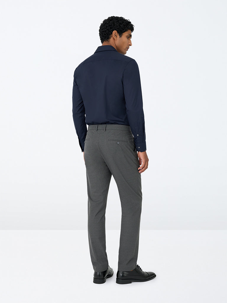 WES Formals Charcoal Solid Relaxed-Fit Mid-Rise Trousers