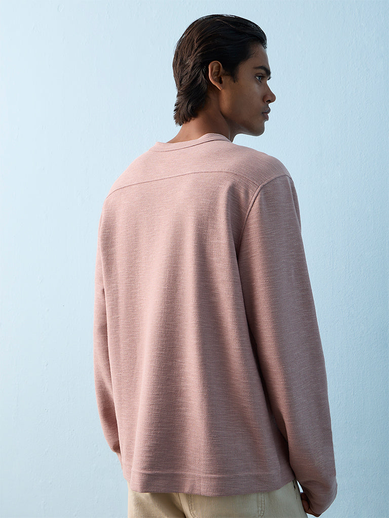 ETA Dusty Pink Relaxed-Fit Cotton-Blend Henley T-Shirt