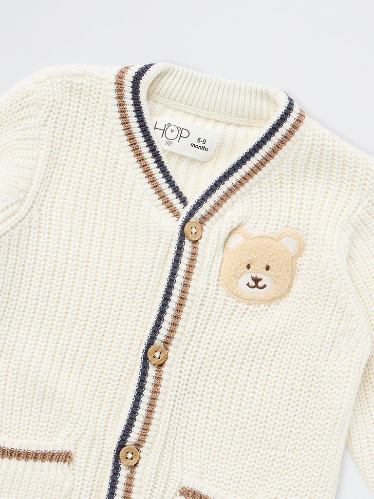 HOP Baby Boys Off-White Teddy Design Knitted Cotton Cardigan