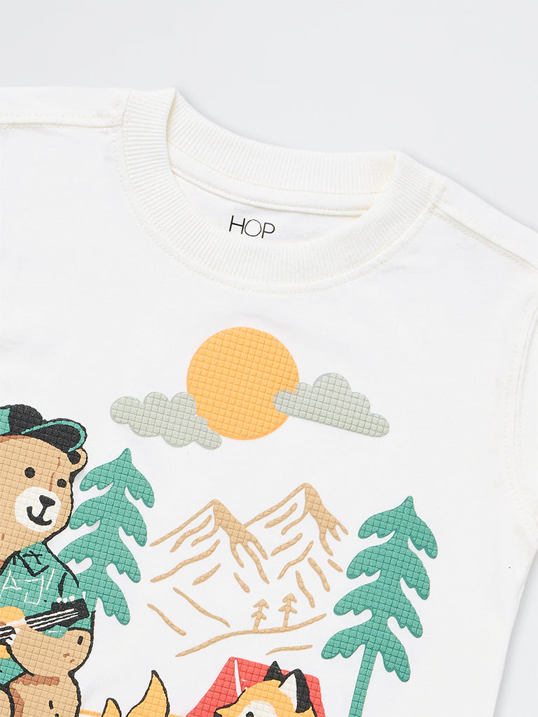 HOP Kids Boys Off-White Camping-Inspired Embossed Cotton T-Shirt