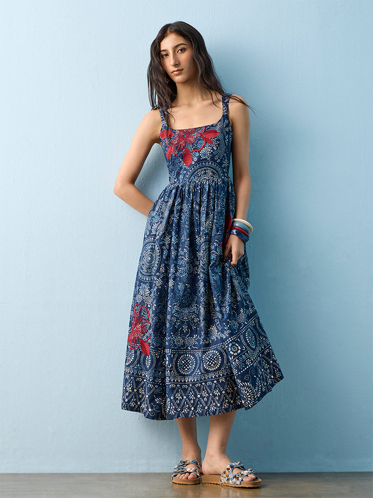 bombay paisley blue dress Buy Bombay Paisley Light Blue Embroidered Cotton A-Line Dress from Westside