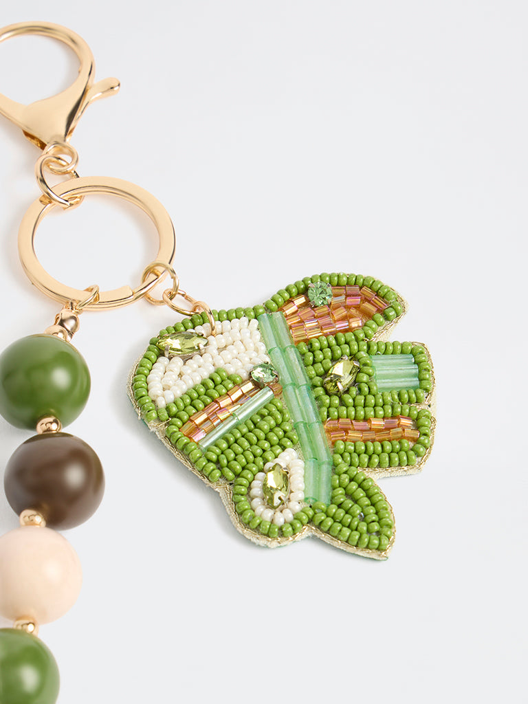 Westside Accessories Green Beaded Leaf Bag Charm