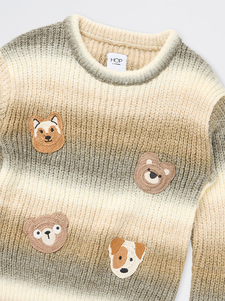 HOP Kids Boys Multicolour Animal Appliqué Knitted Sweatshirt