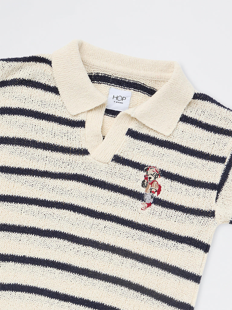 HOP Kids Boys Off-White Striped Knitted Cotton-Blend T-Shirt