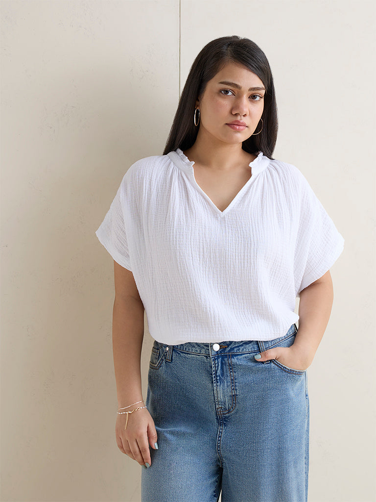 Buy Gia White Crinkle Textured Cotton Top from Westside