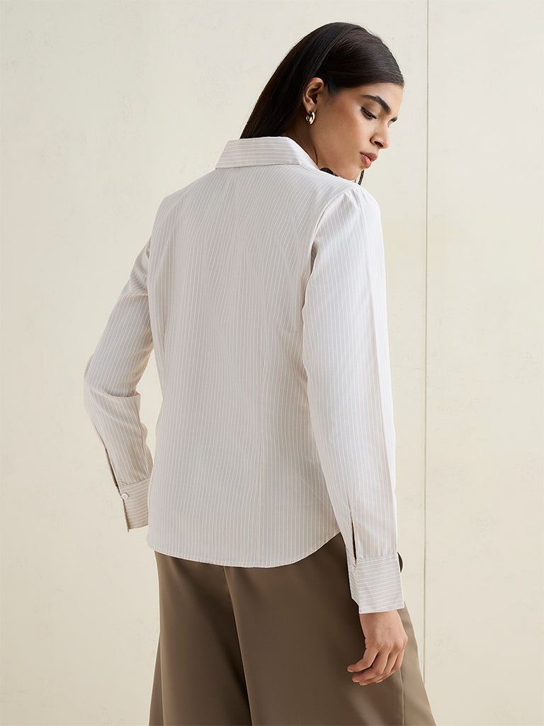 Wardrobe Beige Striped Cotton-Blend Shirt