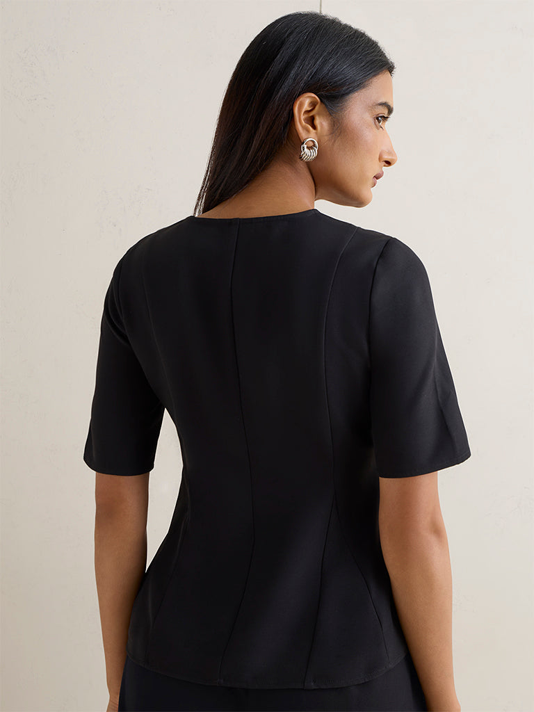 Wardrobe Black Solid Peplum Top
