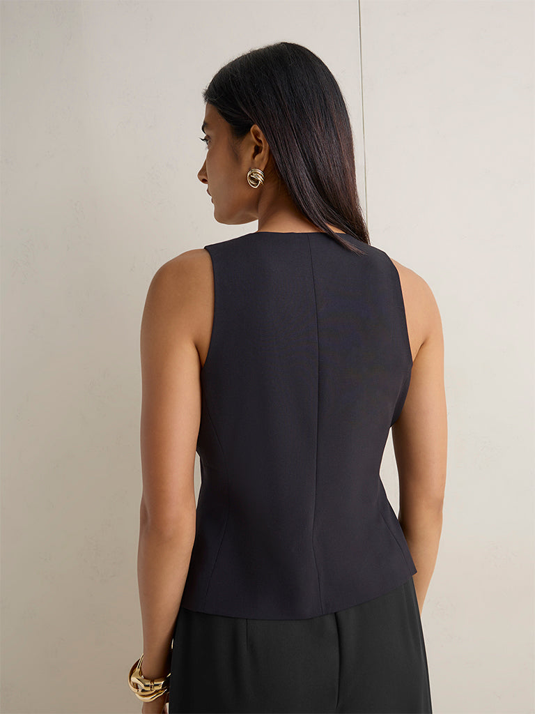 Wardrobe Black Solid Waistcoat