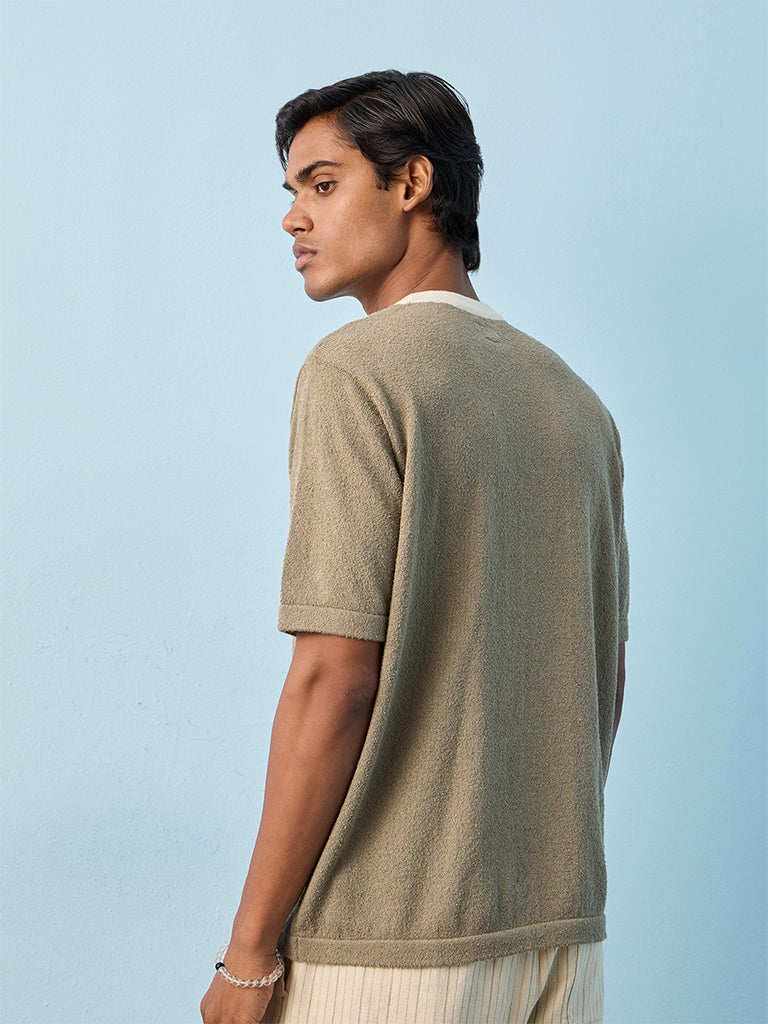 ETA Sage Green Textured Relaxed-Fit Cotton-Blend T-Shirt