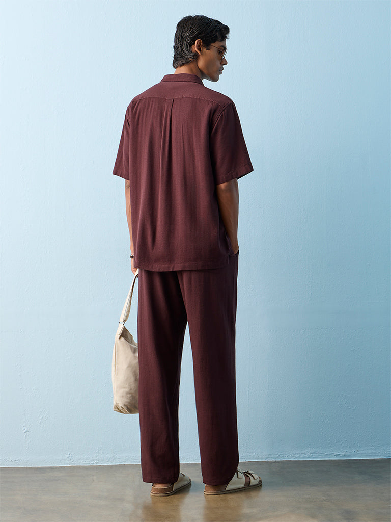 ETA Burgundy Relaxed-Fit Mid-Rise Cotton-Blend Chinos