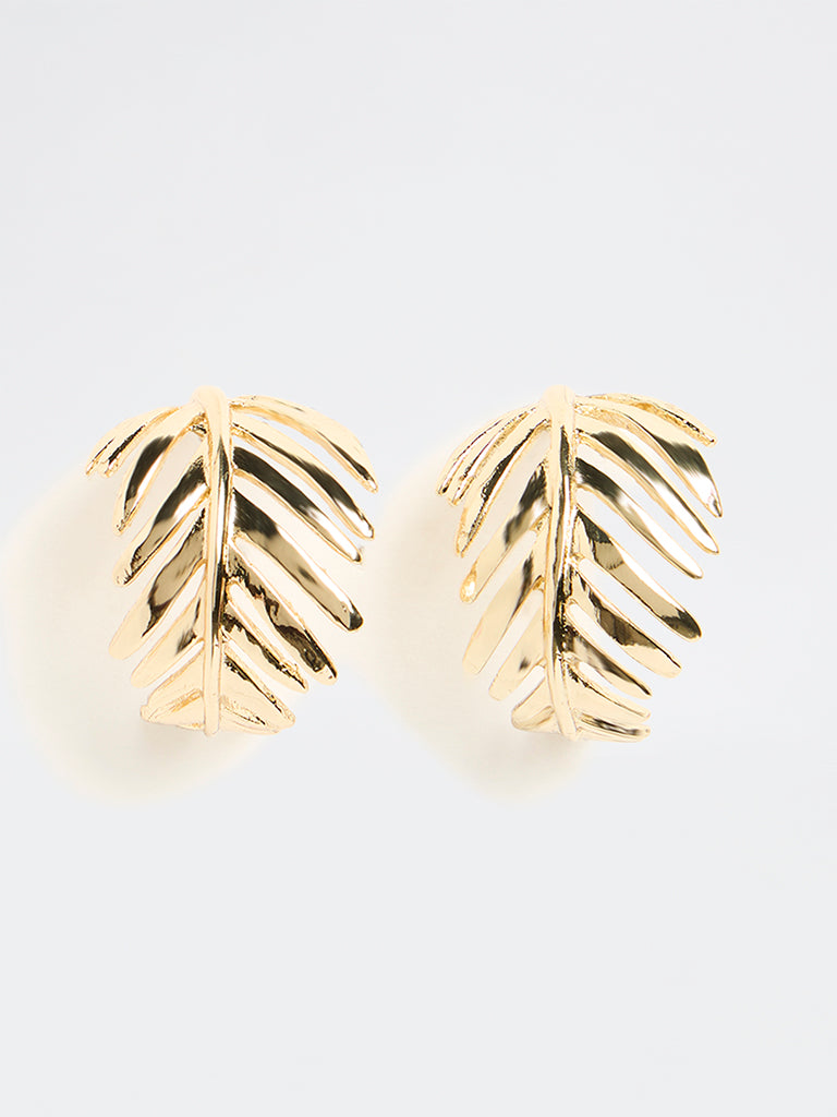 Westside Accessories Gold Leaf-Shape Hoop Earrings