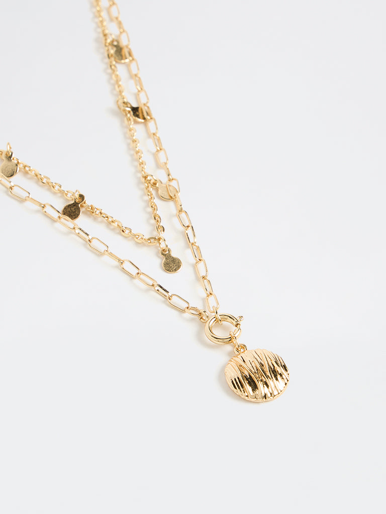 Westside Accessories Gold Textured Disc 2-Layer Pendant Chain