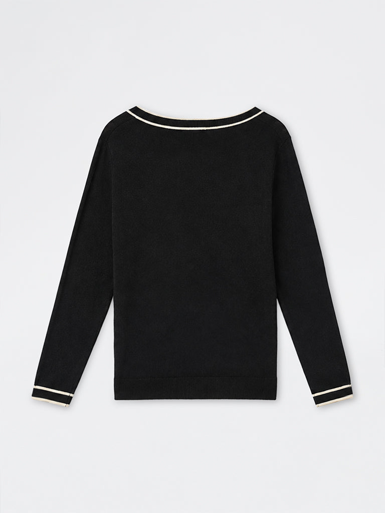 Gia Black Contrast Detailed Sweater