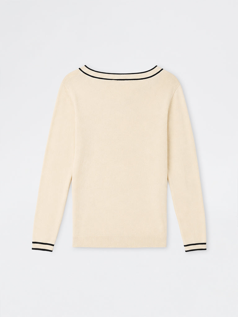 Gia Cream Contrast Detailed Sweater