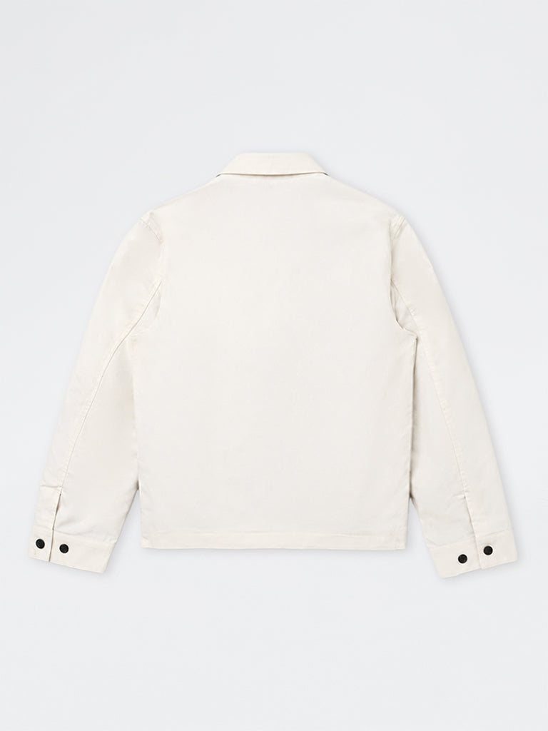 Ascot Off-White Solid Relaxed-Fit Cotton-Blend Jacket