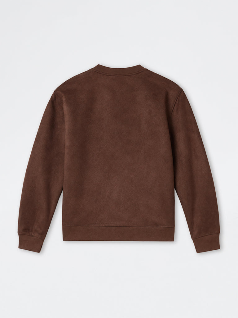 Ascot Dark Brown Relaxed-Fit Suede Sweatshirt
