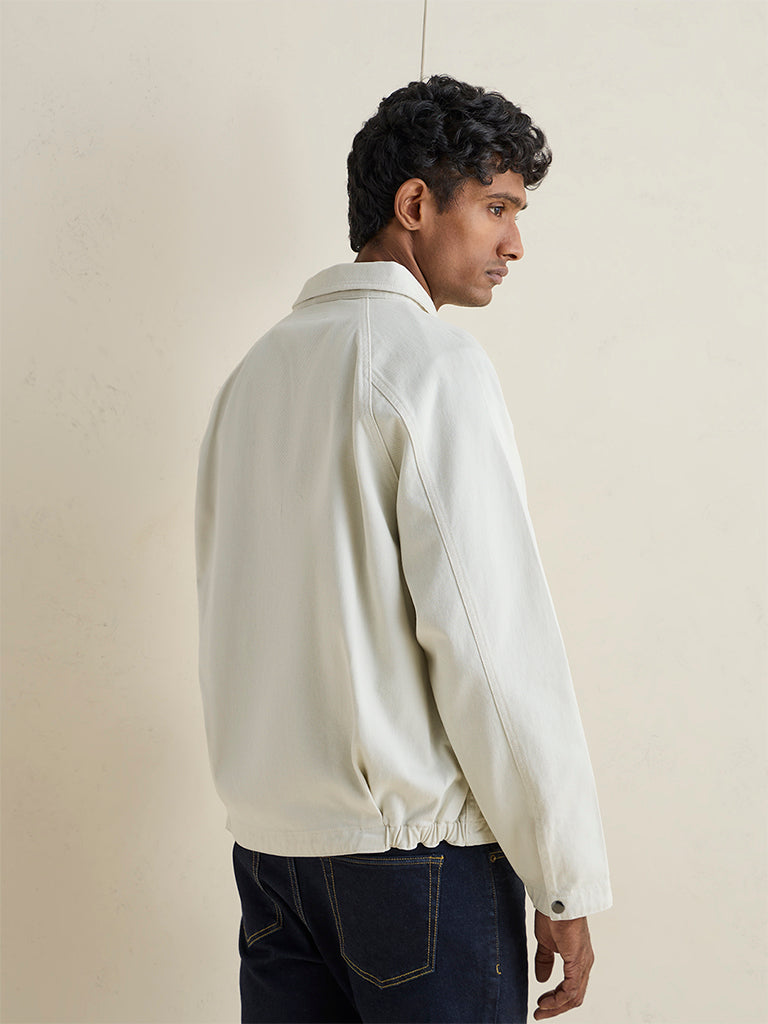 WES Casuals Off-White Relaxed-Fit Cotton Jacket
