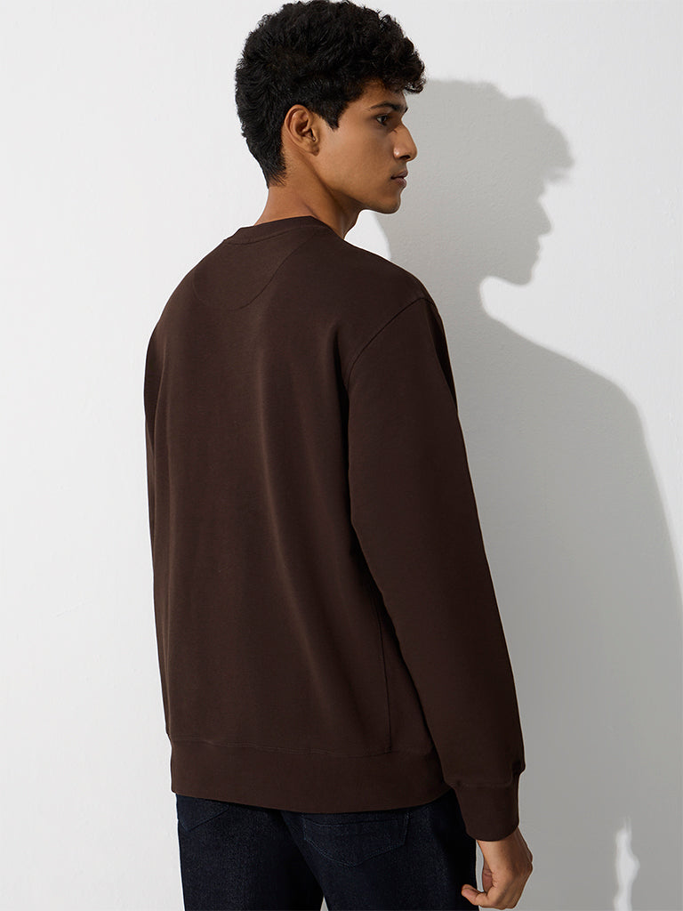 WES Casuals Dark Brown Relaxed-Fit Cotton-Blend Sweatshirt
