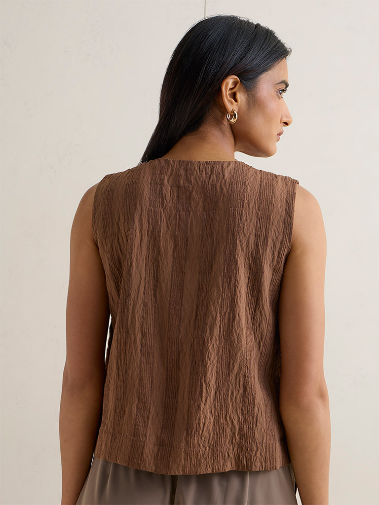 Wardrobe Brown Crinkle-Textured Top