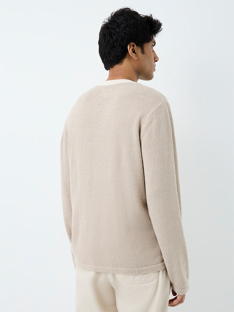 ETA Beige Textured Relaxed-Fit Cotton-Blend T-Shirt