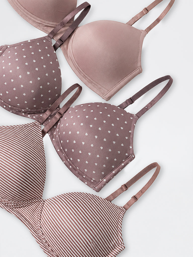 Wunderlove Brown Printed Padded Bras - Pack of 3