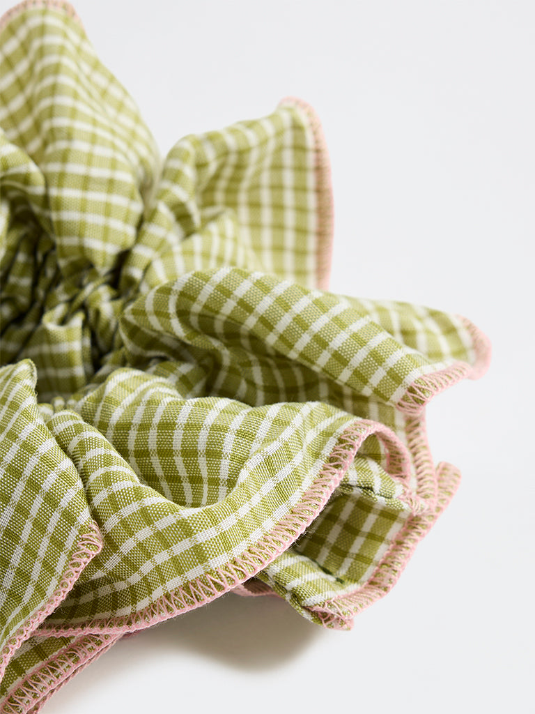 Westside Accessories Green Checkered Statement Scrunchie