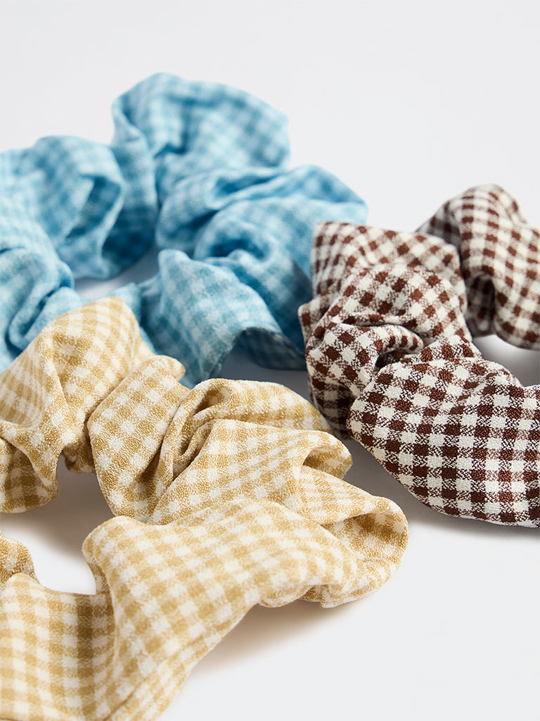 Westside Accessories Multi Color Gingham Checkered Scrunchies - Pack of 3