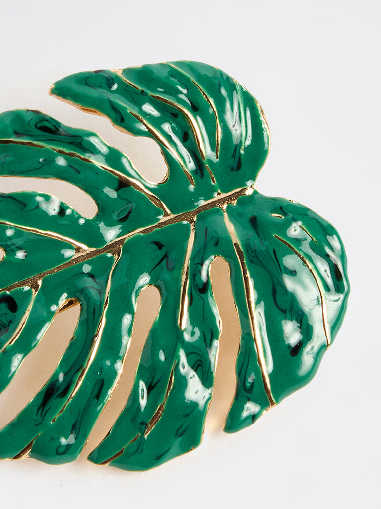 Westside Accessories Green Enamel Leaf Brooch