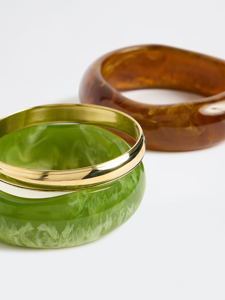 Westside Accessories Multicolour Resin and Metal Bangles - Pack of 3