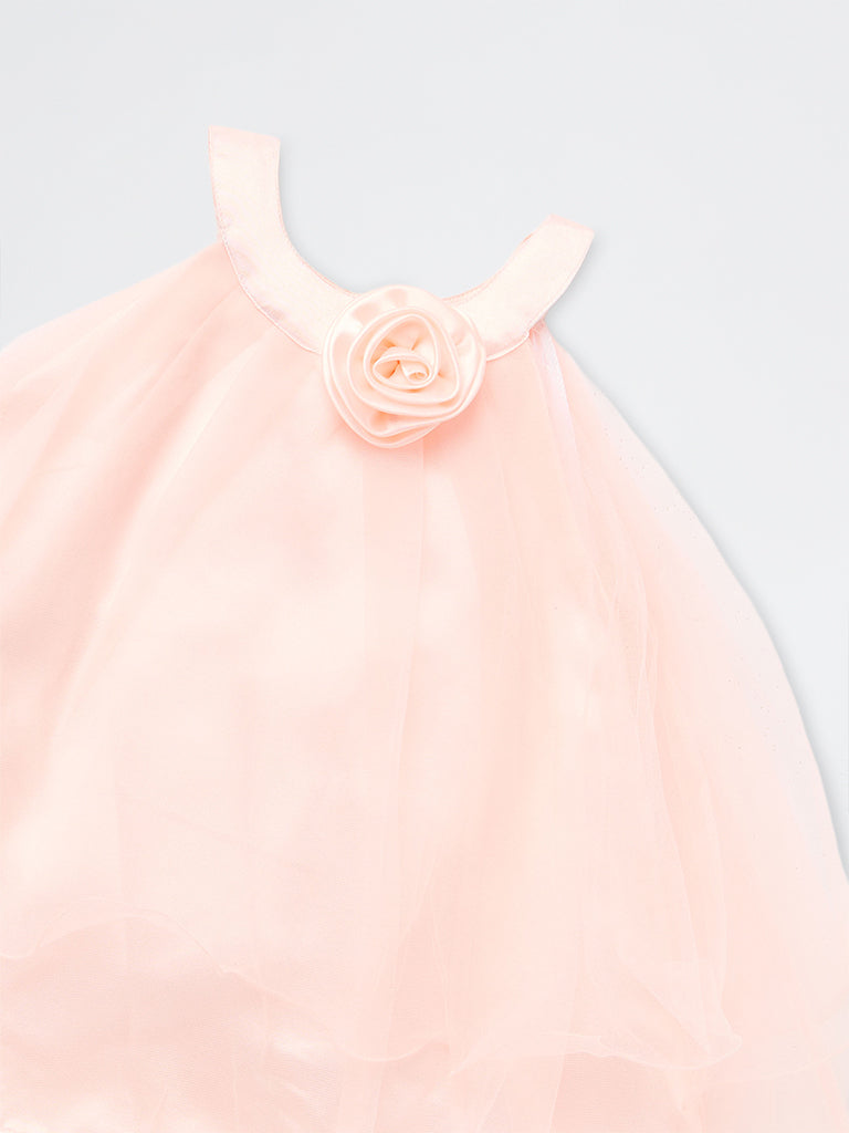 HOP Baby Girls Peach Floral Appliqué Party Dress