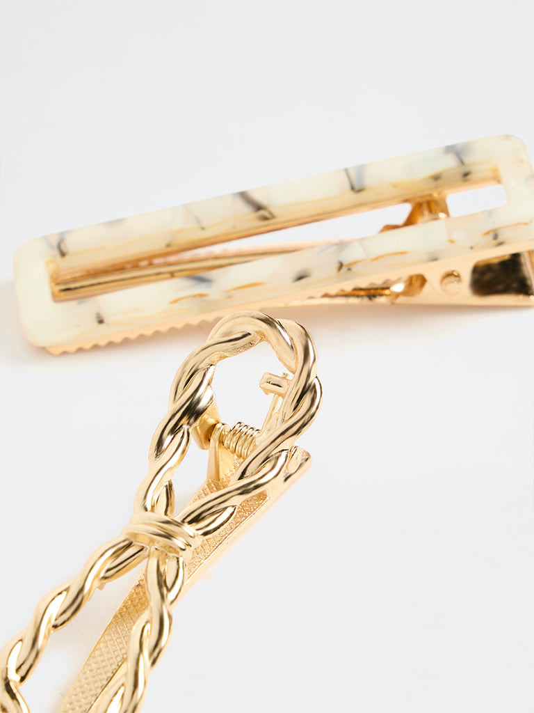 Westside Accessories Gold and Ivory Hair Clips - Pack of 2