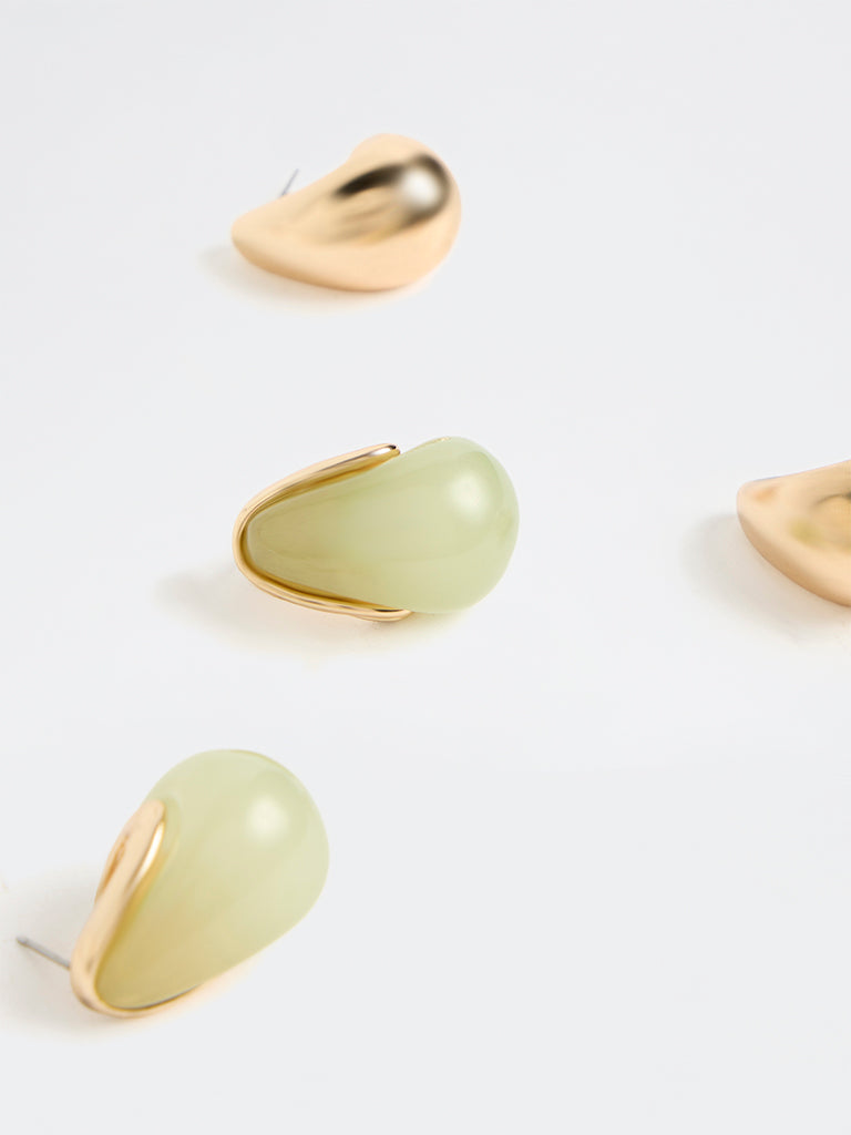 Westside Accessories Green and Gold Stud Earrings - Pack of 2