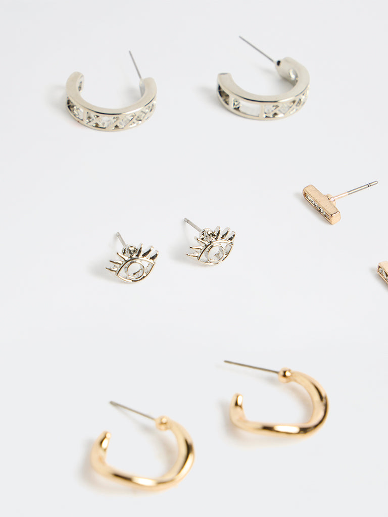 Westside Accessories Gold and Silver Studs and Hoops Earrings - Pack of 6
