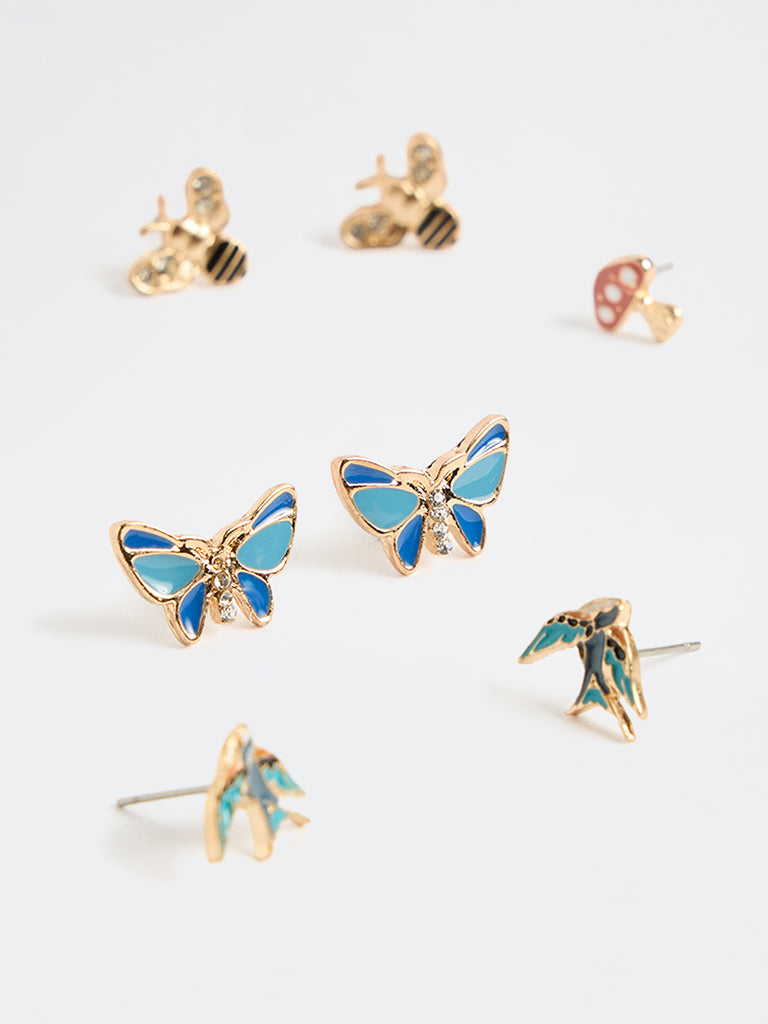 Westside Accessories Multi-Colour Nature-Themed Stud Earrings - Pack of 5
